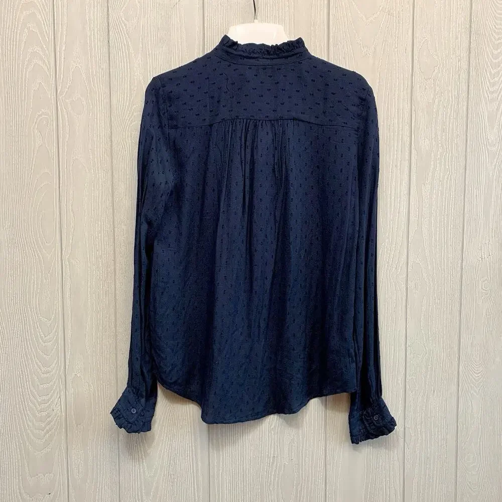 LOFT Ruffle Trim Swiss Dot Blue Top Long Sleeve XS NWT - Picture 5 of 7
